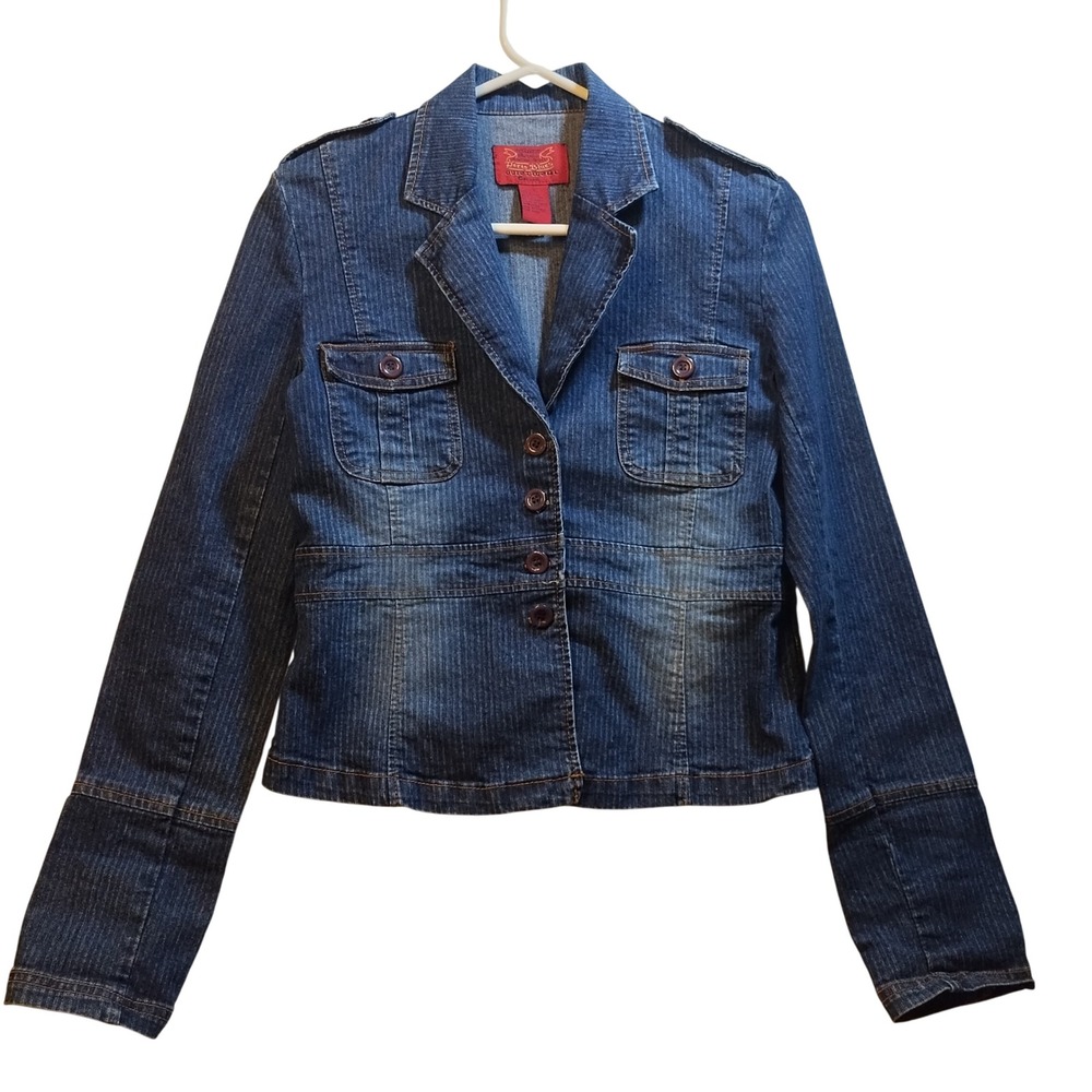 Vintage Paris Blues Denim Jacket Women's Size S‎ Blue Western Blazer Pinstripe